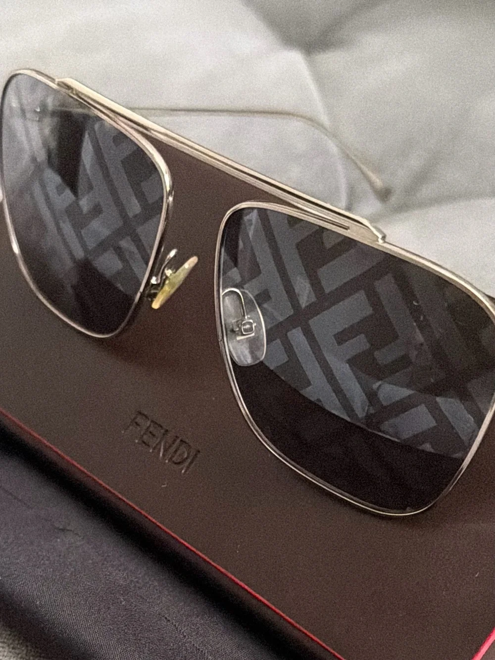 Fendi Silver Sunglasses with Patterned Smoke Lenses
